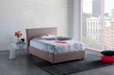 Letto piazza e mezza Asmara, Letto contenitore con rivestimento in tessuto, 100% Made in Italy, Apertura frontale, con materasso Cm 120x190 incluso, Tortora