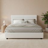 Letto Piazza e Mezza Bianco Materasso Incluso Sfoderabile, Contenitore Made in Italy - Briosco