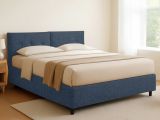 Letto Piazza e Mezza blu Sfoderabile Contenitore, Dimensione Materasso 120x200 cm - Concesio
