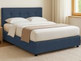 Letto Piazza e Mezza blu Sfoderabile Contenitore, Dimensione Materasso 120x200 cm - Pollutri