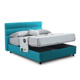 Letto piazza e mezza Briosco, Con materasso Cm 120x190 incluso, Azzurro