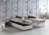 Letto piazza e mezza Camilla, Letto contenitore con rivestimento in tessuto, 100% Made in Italy, Apertura laterale, adatto per materasso Cm 120x190, Bianco