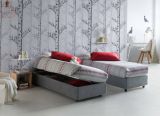 Letto piazza e mezza Camilla, Letto contenitore con rivestimento in tessuto, 100% Made in Italy, Apertura laterale, adatto per materasso Cm 120x190, Grigio