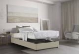 Letto piazza e mezza Chiara, Letto contenitore con rivestimento in tessuto, 100% Made in Italy, Apertura frontale, con materasso Cm 120x190 incluso, Beige