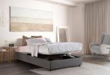 Letto piazza e mezza Chiara, Letto contenitore con rivestimento in tessuto, 100% Made in Italy, Apertura frontale, con materasso Cm 120x190 incluso, Grigio