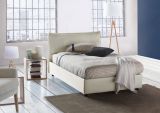 Letto piazza e mezza Claudia, Letto contenitore con rivestimento in tessuto, 100% Made in Italy, Apertura frontale, adatto per materasso Cm 120x200, Beige