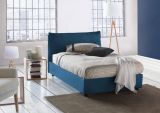 Letto piazza e mezza Claudia, Letto contenitore con rivestimento in tessuto, 100% Made in Italy, Apertura frontale, adatto per materasso Cm 120x200, Blu
