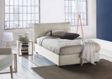 Letto piazza e mezza Desiree, Letto contenitore con rivestimento in tessuto, 100% Made in Italy, Apertura frontale, con materasso Cm 120x190 incluso, Beige
