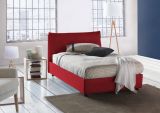 Letto piazza e mezza Desiree, Letto contenitore con rivestimento in tessuto, 100% Made in Italy, Apertura frontale, con materasso Cm 120x190 incluso, Rosso