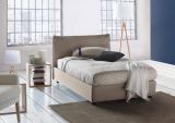 Letto piazza e mezza Desiree, Letto contenitore con rivestimento in tessuto, 100% Made in Italy, Apertura frontale, con materasso Cm 120x190 incluso, Tortora