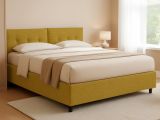 Letto Piazza e Mezza Giallo Ocra Sfoderabile Contenitore, Dimensione Materasso 120x190 cm - Forli