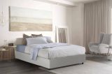 Letto piazza e mezza Greta, Letto contenitore con rivestimento in ecopelle, 100% Made in Italy, Apertura laterale, con materasso Cm 120x190 incluso, Bianco