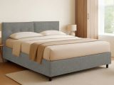 Letto Piazza e Mezza Grigio Cenere Sfoderabile Contenitore, Dimensione Materasso 120x200 cm - Concesio