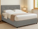 Letto Piazza e Mezza Grigio Cenere Sfoderabile Contenitore, Dimensione Materasso 120x200 cm - Pollutri