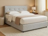 Letto Piazza e Mezza Grigio Chiaro Sfoderabile Contenitore, Dimensione Materasso 120x190 cm - Dogliola