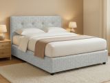 Letto Piazza e Mezza Grigio Chiaro Sfoderabile Contenitore, Dimensione Materasso 120x200 cm - Pollutri