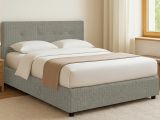 Letto Piazza e Mezza Grigio Sfoderabile Contenitore, Dimensione Materasso 120x190 cm - Dogliola