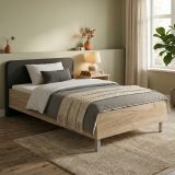 Letto Piazza e Mezza Marrone Rovere Grigio Grigio Dimensione Materasso 120x200 cm, Imbottito - Norcia