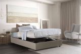 Letto piazza e mezza Martina, Letto contenitore con rivestimento in ecopelle, 100% Made in Italy, Apertura frontale, adatto per materasso Cm 120x200, Tortora