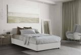 Letto piazza e mezza Nicole, Letto contenitore con rivestimento in tessuto, 100% Made in Italy, Apertura frontale, adatto per materasso Cm 120x190, Bianco