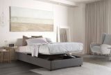 Letto piazza e mezza Nicole, Letto contenitore con rivestimento in tessuto, 100% Made in Italy, Apertura frontale, adatto per materasso Cm 120x190, Grigio