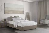 Letto piazza e mezza Rebecca, Letto contenitore con rivestimento in tessuto, 100% Made in Italy, Apertura frontale, con materasso Cm 120x200 incluso, Tortora