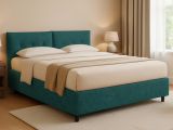 Letto Piazza e Mezza Verde Petrolio Sfoderabile Contenitore, Dimensione Materasso 120x190 cm - Forli