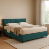 Letto Piazza e Mezza Verde Petrolio Sfoderabile Contenitore, Dimensione Materasso 120x200 cm - Concesio