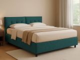 Letto Piazza e Mezza Verde Petrolio Sfoderabile Contenitore, Dimensione Materasso 120x200 cm - Concesio