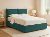 Letto Piazza e Mezza Verde Petrolio Sfoderabile Contenitore, Dimensione Materasso 120x200 cm - Marmora