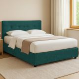 Letto Piazza e Mezza Verde Petrolio Sfoderabile Contenitore, Dimensione Materasso 120x200 cm - Pollutri