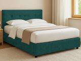 Letto Piazza e Mezza Verde Petrolio Sfoderabile Contenitore, Dimensione Materasso 120x200 cm - Pollutri