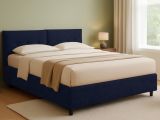 Letto Piazza e Mezza Viola Scuro Sfoderabile Contenitore, Dimensione Materasso 120x200 cm - Concesio