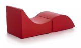 Letto pieghevole Andreina, Pouf trasformabile in letto singolo, 100% Made in Italy, Pouf trasformabile in una chaise longue in ecopelle, Cm 130x50h50, Rosso