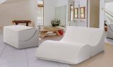 Letto pieghevole Annabella, Pouf trasformabile in letto matrimoniale, 100% Made in Italy, Pouf trasformabile in una chaise longue in ecopelle, Cm 100x200h70, Bianco