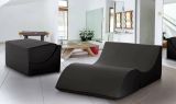 Letto pieghevole Annabella, Pouf trasformabile in letto matrimoniale, 100% Made in Italy, Pouf trasformabile in una chaise longue in ecopelle, Cm 100x200h70, Nero