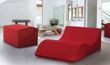 Letto pieghevole Annabella, Pouf trasformabile in letto matrimoniale, 100% Made in Italy, Pouf trasformabile in una chaise longue in ecopelle, Cm 100x200h70, Rosso