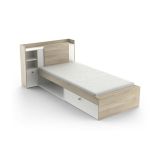 Letto singolo Agout, Sommier per camera da letto, Giroletto per stanza, Struttura porta materasso, 200x120 h 91 cm, Rovere e Bianco opaco