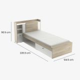 Letto singolo Agout, Sommier per camera da letto, Giroletto per stanza, Struttura porta materasso, 200x120 h 91 cm, Rovere e Bianco opaco