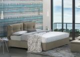 Letto singolo Albina, Letto contenitore con rivestimento in tessuto, 100% Made in Italy, Apertura frontale, con materasso Cm 80x190 incluso, Tortora