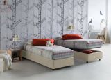 Letto singolo Asia, Letto contenitore con rivestimento in tessuto, 100% Made in Italy, Apertura frontale, adatto per materasso Cm 80x190, Beige