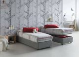 Letto singolo Asia, Letto contenitore con rivestimento in tessuto, 100% Made in Italy, Apertura frontale, adatto per materasso Cm 80x190, Grigio