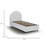 Letto singolo Beatrice, Letto contenitore con rivestimento in tessuto, 100% Made in Italy, Apertura frontale, adatto per materasso Cm 80x190, Bianco