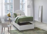 Letto singolo Beatrice, Letto contenitore con rivestimento in tessuto, 100% Made in Italy, Apertura frontale, adatto per materasso Cm 80x190, Bianco