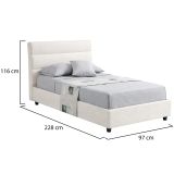 Letto Singolo Beige Materasso Incluso Sfoderabile, Contenitore Made in Italy - Adalpina