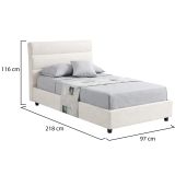 Letto Singolo Beige Sfoderabile Contenitore, Dimensione Materasso 80x190 cm Made in Italy - Brez