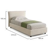 Letto Singolo Beige Sfoderabile Contenitore, Dimensione Materasso 80x190 cm Made in Italy - Brusson