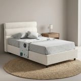 Letto Singolo Beige Sfoderabile Contenitore, Dimensione Materasso 80x200 cm Made in Italy - Brenta