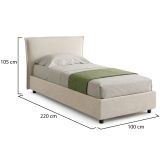 Letto Singolo Beige Sfoderabile Contenitore, Dimensione Materasso 80x200 cm Made in Italy - Bruino