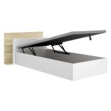 Letto Singolo Bianco Marrone Rovere Contenitore Dimensione Materasso 90x190 cm, Testiera con Libreria Inclusa
